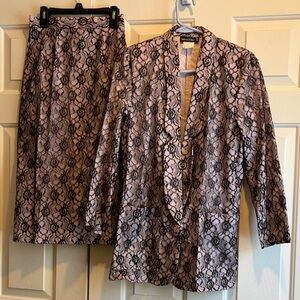 Vintage retro 80s irresistible sz 3 pink and black lace jacket and skirt suit